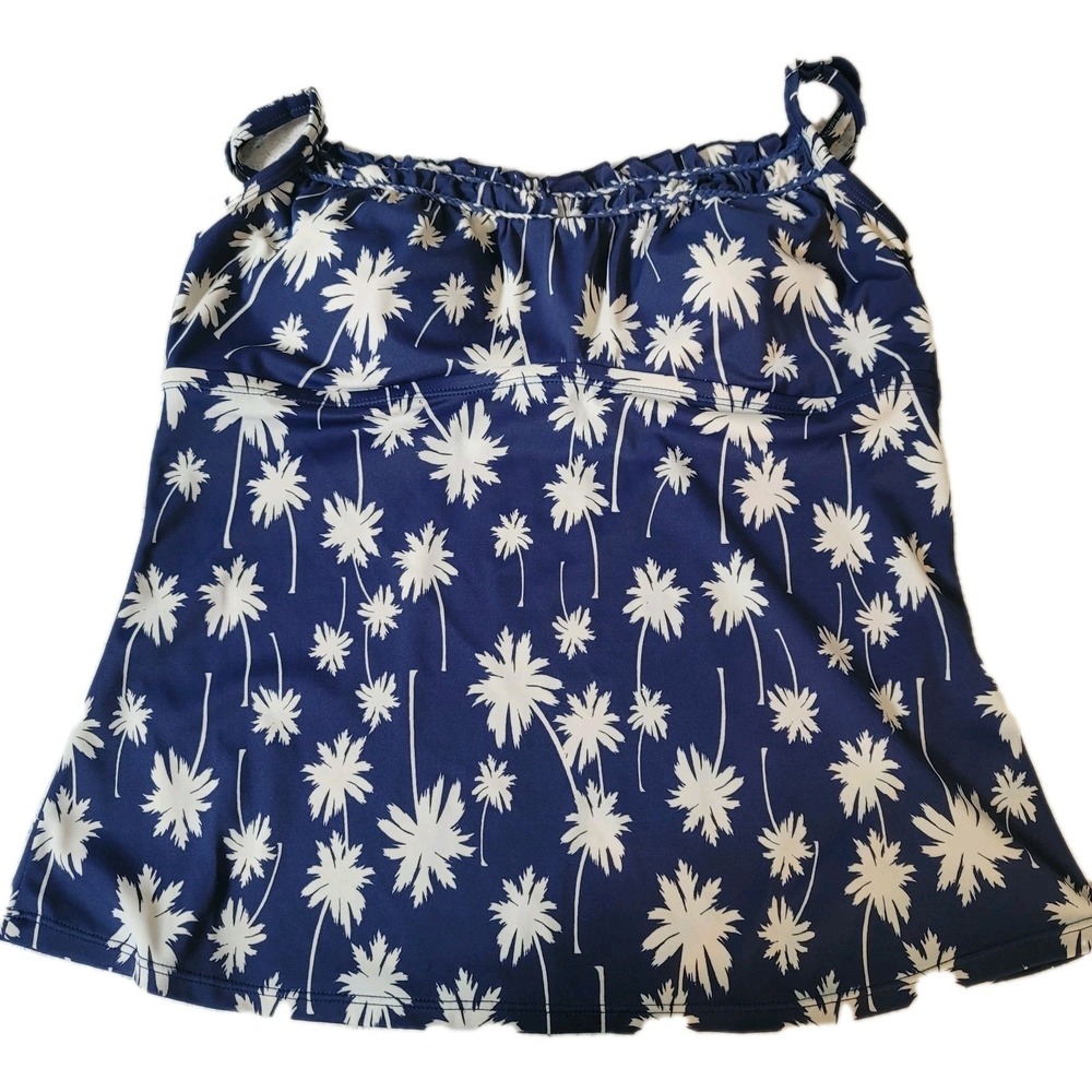 Jantzen Classics 12 Ruffled Neckline Padding Swimsuit Tankini Top‎ Navy White